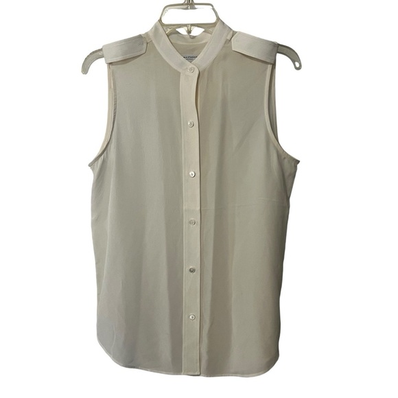 Equipment Femme Mandarin Collar Button Front Top Blouse White Small Sleeveless - Picture 4 of 9